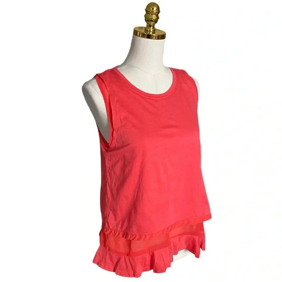 J CREW | Coral Double Layer Ruffle Hem Cotton Sleeveless Tank Top Size M - Picture 3 of 10